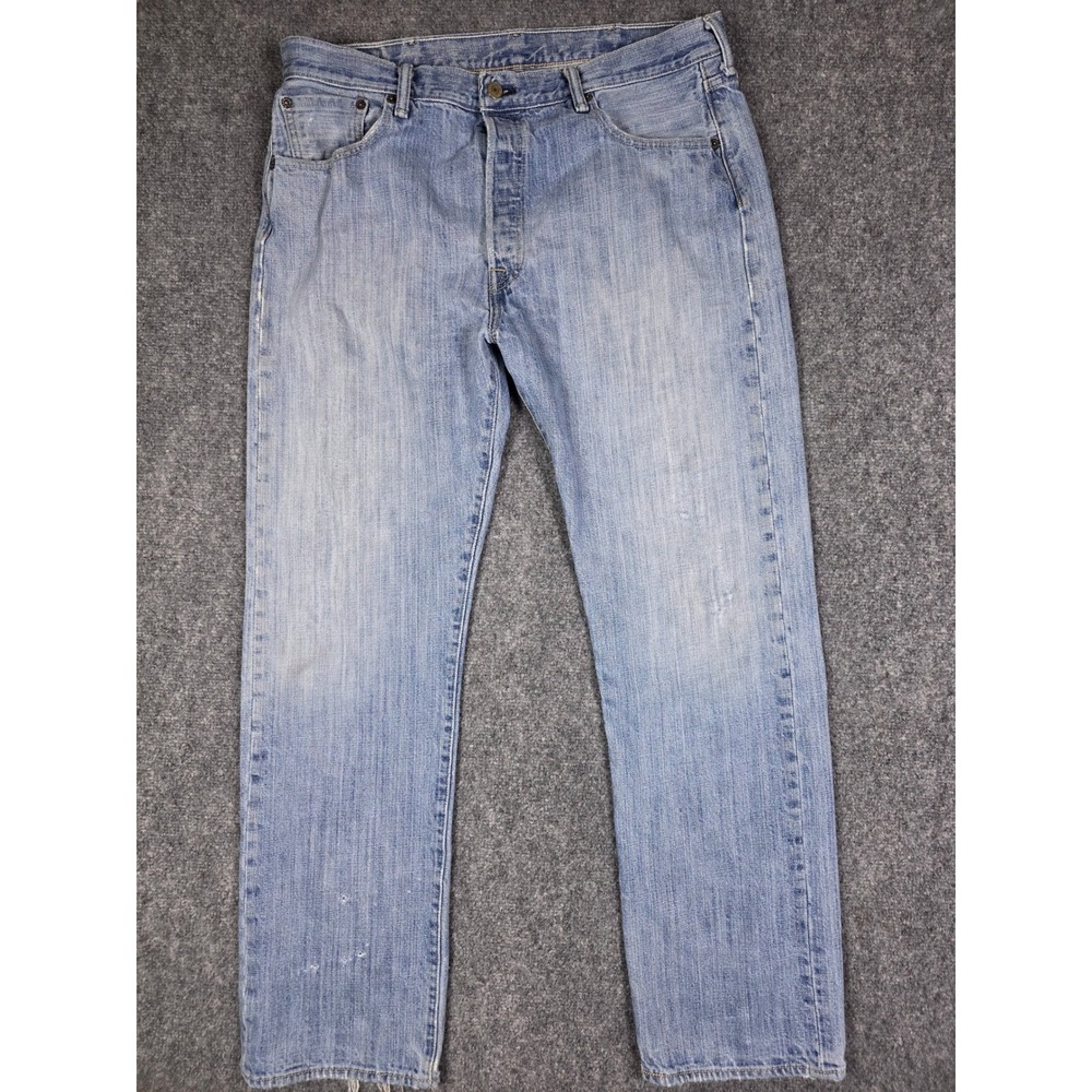 Levi's 501 Jeans Mens 36x30 Blue Light Wash Straight Leg Button Fly Denim